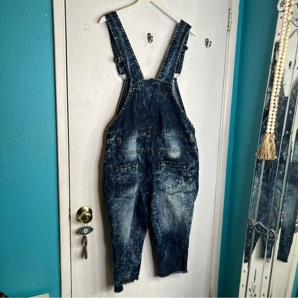 Smoke Rise Jeans Shortalls Overall Shorts Distressed Blue Denim Womens - Picture 2 of 10